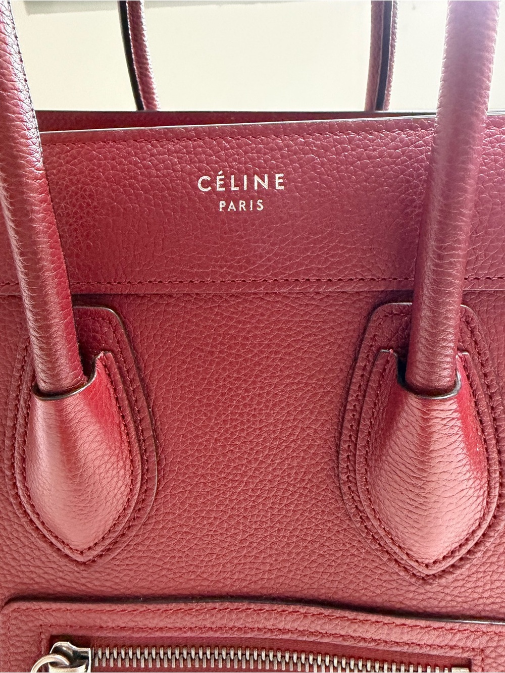 Authentic Celine Nano Luggage Tote in Burgundy Drummed Calfskin - Picture 9 of 9